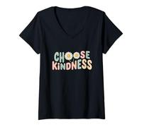 Mujer Happy Retro Choose Kindness, Linda Flor de Margarita, positividad Camiseta Cuello V