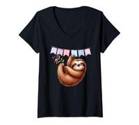 Mujer Happy Sloth - Banderines Colgantes para celebración Camiseta Cuello V