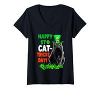 Mujer Happy St Catricks Day Cat St Patricks Day Lucky Charm Cats Camiseta Cuello V