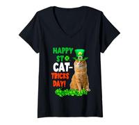 Mujer Happy St Catricks Day Tabby Cat St Patricks Day Cats Lover Camiseta Cuello V