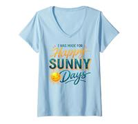 Mujer Happy Sunny Days Sonriente Sol Verano Amante Camiseta Cuello V