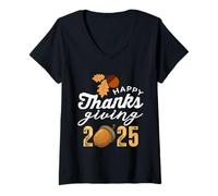 Mujer Happy Thanksgiving Crew 2025 Family Matching Fall Holiday Camiseta Cuello V