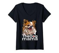 Mujer Happy The Dog Mama Chihuahua Perro Chiwawa de Pelo Largo Camiseta Cuello V
