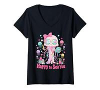 Mujer Happy To Sea, Linda Maestra de Jellyfish Ocean, de Regreso a la Escuela Camiseta Cuello V