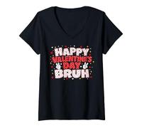 Mujer Happy Valentines Bruh Heart Love Valentine Boys Girls Camiseta Cuello V