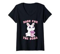 Mujer Hare For The Boba Tea Rabbit Kawaii, Lindo y Divertido Camiseta Cuello V