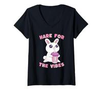 Mujer Hare For The Vibes Boba Tea Rabbit Kawaii Lindo Divertido Camiseta Cuello V