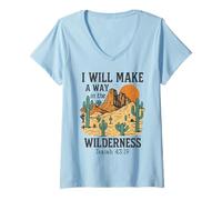 Mujer Haré un Camino en el Desierto - Isaías 43:19 Retro Camiseta Cuello V
