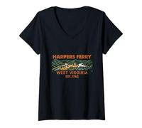 Mujer Harpers Ferry Donde Río Encuentro Montaña West Virginia Retro Camiseta Cuello V