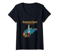 Mujer Harpers Ferry Paisaje West Virginia Mapa Retro Viajes Camiseta Cuello V