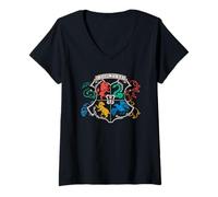 Mujer Harry Potter Doodle Hogwarts Emblem Camiseta Cuello V