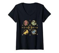 Mujer Harry Potter Gold Spark Hogwarts Emblem Camiseta Cuello V