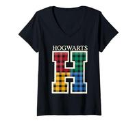 Mujer Harry Potter H Tartan Logo Camiseta Cuello V