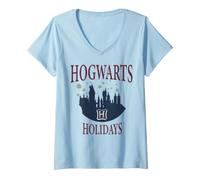 Mujer Harry Potter Hogwarts In The Snow Navidad Camiseta Cuello V