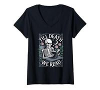 Mujer Hasta la muerte leemos Skeleton Dark Academia Camiseta Cuello V