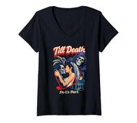 Mujer hasta Que la Muerte Nos separe Esqueleto Novia Romance gótico Camiseta Cuello V