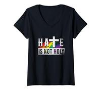 Mujer Hate Is Not Holy CSD Pride Day Disfraz Lesbian LGBTQ+ Camiseta Cuello V