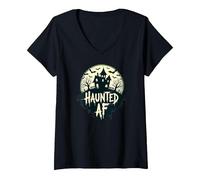 Mujer Haunted AF: Noche de Terror de Halloween Espeluznante Manor Camiseta Cuello V, Negro, XXL