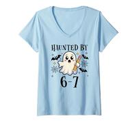 Mujer Haunted by 6-7 Funny Teacher 67 Halloween Six Seven Ghost 67 Camiseta Cuello V