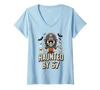 Mujer Haunted by 67 Funny Six Seven Meme Spooky Football Halloween Camiseta Cuello V