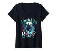 Mujer Haunted by 67 House Meme Gen Alpha Slang Disfraz de Halloween Camiseta Cuello V