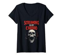 Mujer Haunted House Actor Scare Squad Horror Crew Temporada espeluznante Camiseta Cuello V