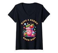 Mujer Have A Berry Good Day Kids, bonito boba de fresas kawaii japonés Camiseta Cuello V