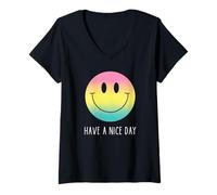 Mujer Have a Nice Day Retro Smile Face Positivo Happy Face Cute Camiseta Cuello V