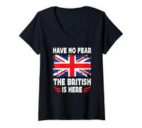 Mujer Have No Fear The British is Here UK Flag Camiseta Cuello V
