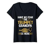 Mujer Have no Fear The Tumpet Grandpa is Here Trompeta Camiseta Cuello V