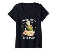 Mujer Having a Mental Bake Down Skeleton Funny Baker Meme Baking Camiseta Cuello V