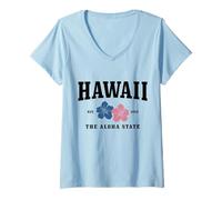 Mujer Hawái Aloha State Hibiscus Surf Surfer Maui Kauai Hawaiano Camiseta Cuello V