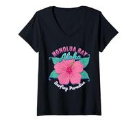 Mujer Hawái Honolua Maui Surfers Paradise Surfing Hibiscus Camiseta Cuello V