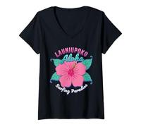 Mujer Hawái Launiupoko Maui Surfers Paradise Surfing Hibiscus Camiseta Cuello V