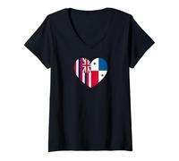 Mujer Hawaii and Panama Flags: Heart Shaped Unity Camiseta Cuello V