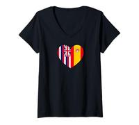 Mujer Hawaii and Spain Flags: Heart Shaped Unity Camiseta Cuello V