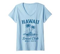 Mujer Hawaii Social Club Maui Days Island Vacaciones Camiseta Cuello V