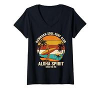 Mujer Hawaiian Soul Surf Club 70 Aloha Retro Beach Surfer Girl Camiseta Cuello V