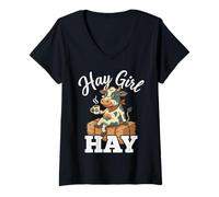 Mujer Hay Girl Hay Funny Cow Farm Life Country Woman Camiseta Cuello V