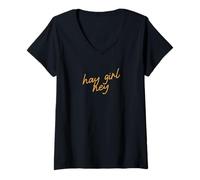 Mujer Hay Girl Hey, guión Minimalista del Sur del Oeste Camiseta Cuello V