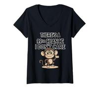 Mujer Hay un 99% de probabilidades de que no me importa mono Cita divertida Sarcasmo Camiseta Cuello V