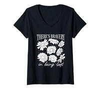 Mujer Hay Valentía En Ser Suave Flores Margaritas Primavera Amor Camiseta Cuello V