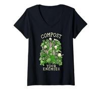 Mujer Haz abono para Tus Enemigos, Divertida jardinería, Esqueleto gótico, Jardinero Camiseta Cuello V