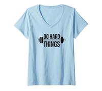 Mujer Haz Cosas difíciles Entrenamiento Motivación Fitness Barbell Camiseta Cuello V