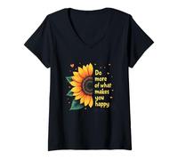 Mujer Haz más de lo Que te Hace Feliz Girasol Inspirador Camiseta Cuello V