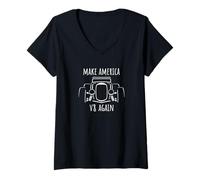 Mujer Haz que América V8 otra vez divertido diseño de coche Hotrod Camiseta Cuello V