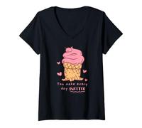 Mujer Haz Que Cada día Sea más Dulce Helado Kawaii Lindo Divertido Camiseta Cuello V