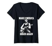 Mujer Haz Que Estados Unidos vuelva a triturar al Presidente Lincoln Tocando la Guitarra Camiseta Cuello V