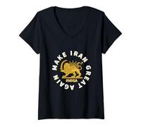Mujer Haz que Irán vuelva a ser grande León persa y sol Shiro Khorshid Camiseta Cuello V
