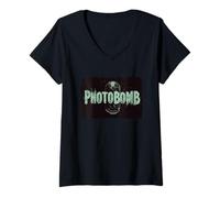 Mujer Hazte cargo del marco con la diversión de la bomba fotográfica Camiseta Cuello V